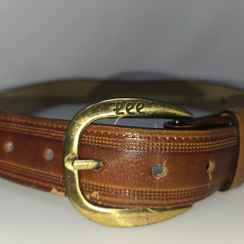 Vintage Lee Jeans Leather Boy's Belt Pair Black Brown 28 Inch Slide Buckle